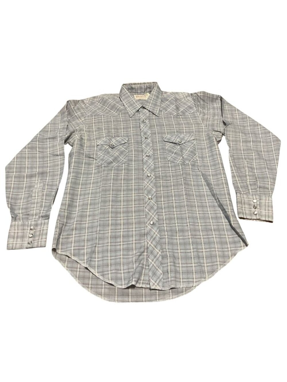 Wrangler Blue Plaid Long Sleeve Western Shirt XLT Pearl Snap Closure Vintage USA